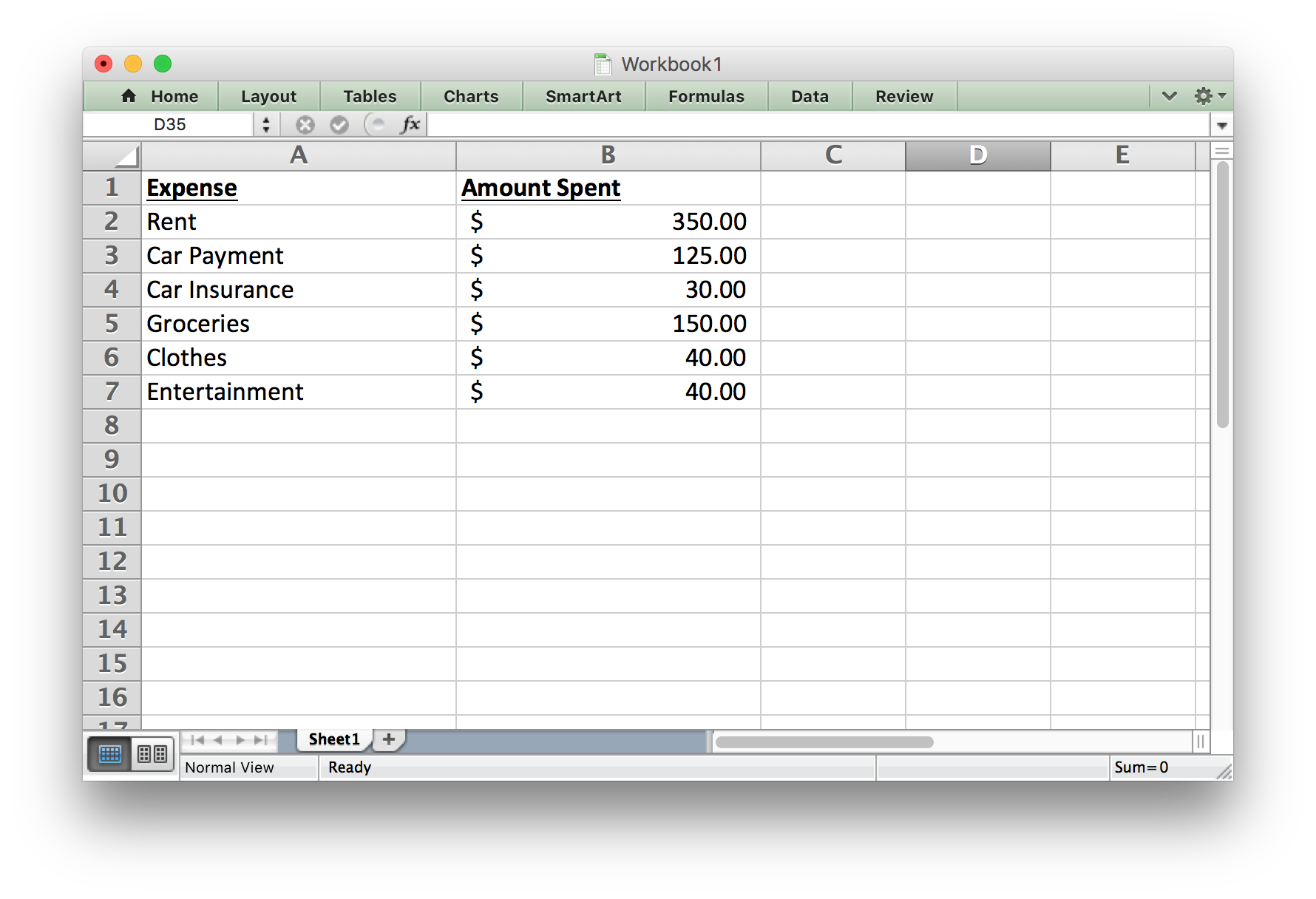 Excel screenshot