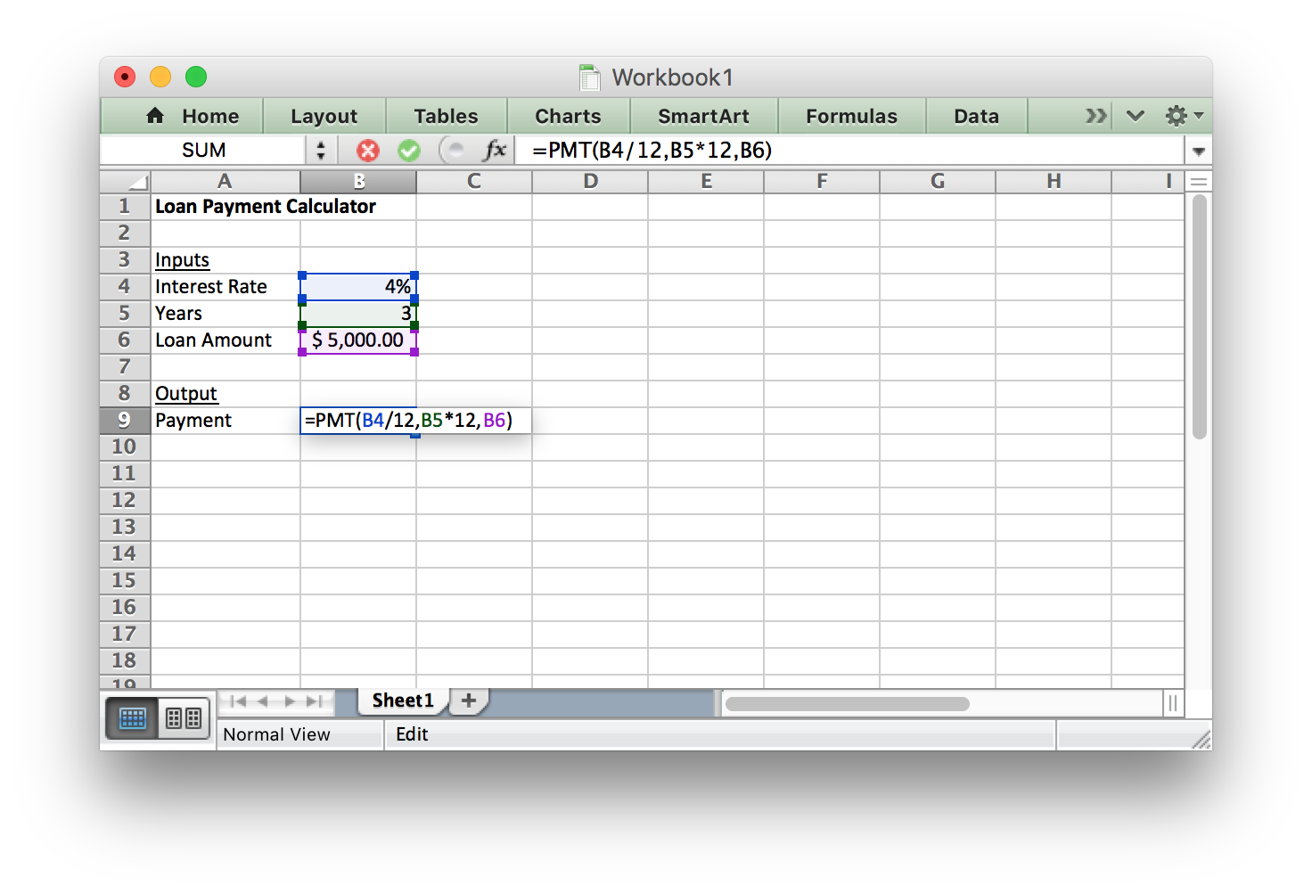 Excel spreadsheet