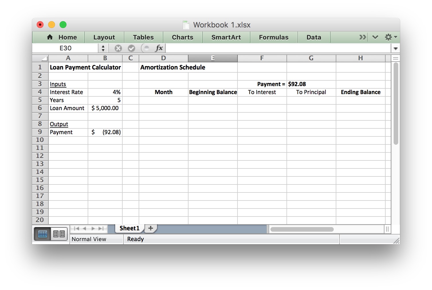 Excel spreadsheet