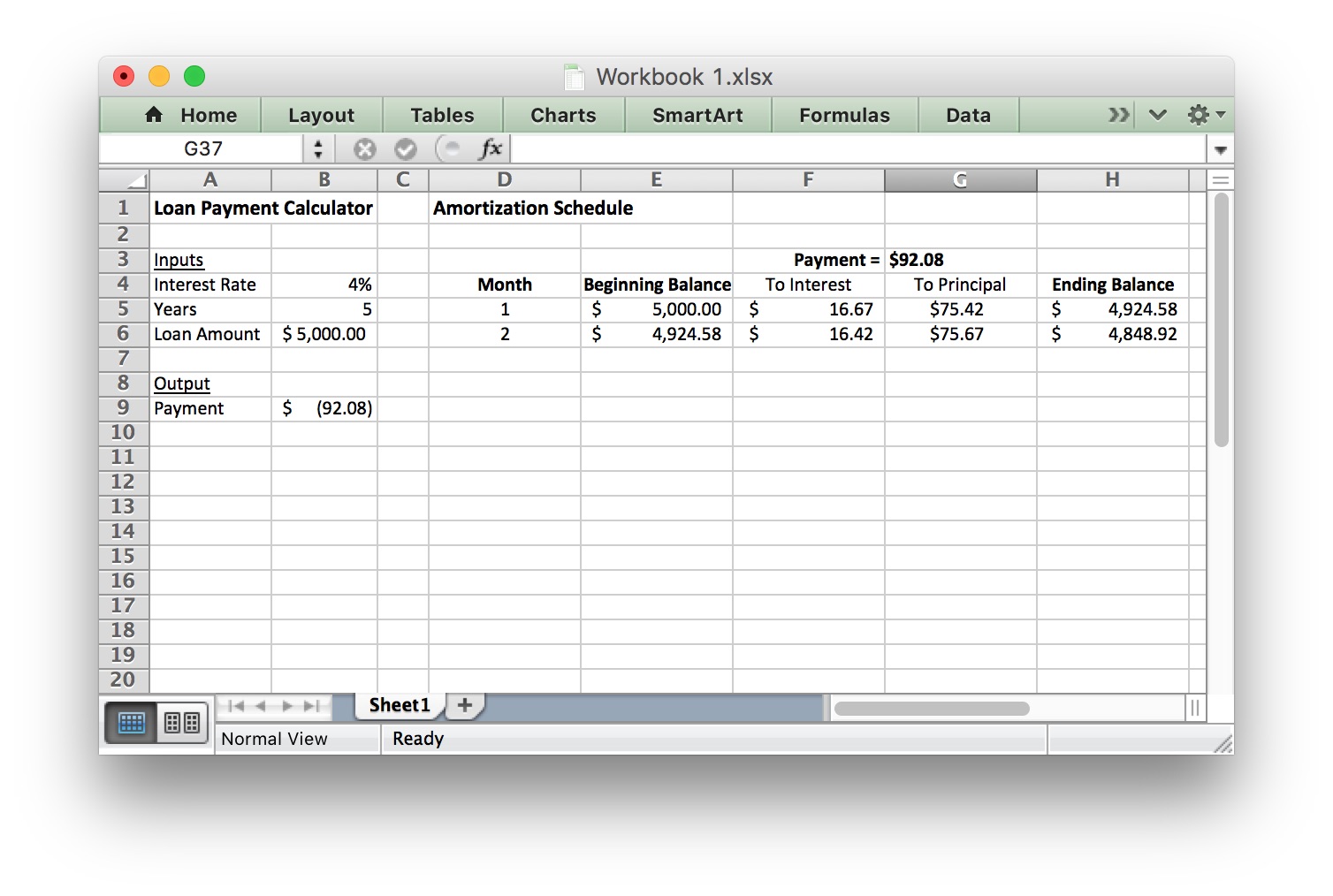 Excel spreadsheet